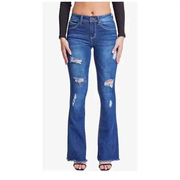 YMI Women's Junior Wannabettabut High Rise Super Flare Denim Jeans Size 1/25 NEW - Picture 2 of 6